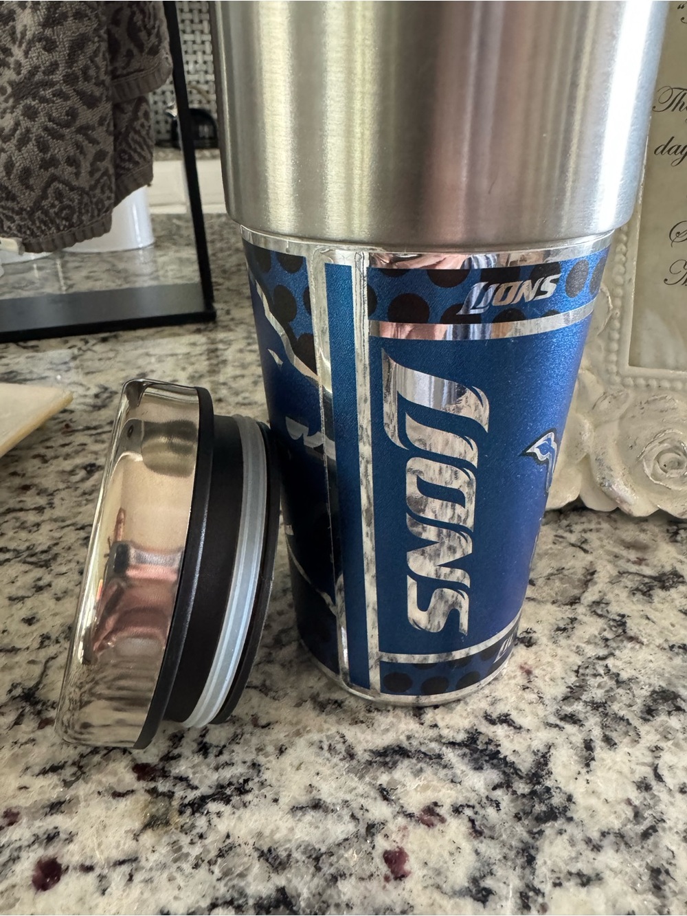 NFL Detroit Lions Blue and Silver Stainless Travel Tumbler